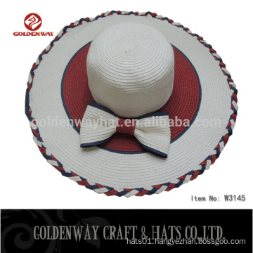 custom 2015 new designs women Bow ribbon straw sun hat